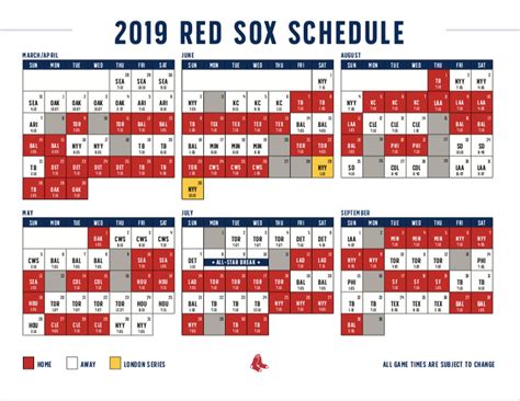 red sox schedule 2019